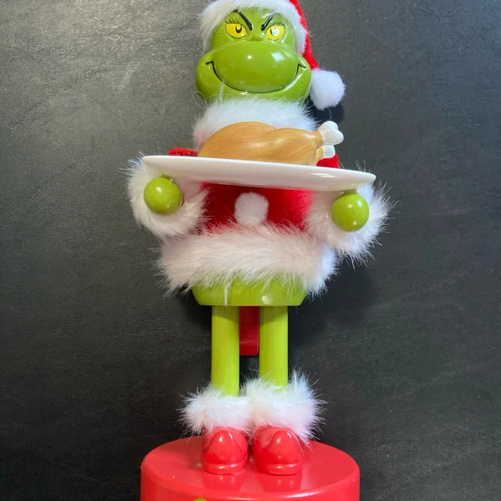 THE GRINCH Dr Seuss w/ Turkey Wood Nutcracker Santa 11” New Grinchmas - Picture 2 of 11